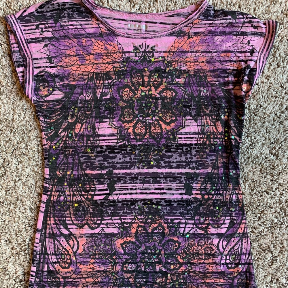 Sheer purple & sequin flower tee-shirt